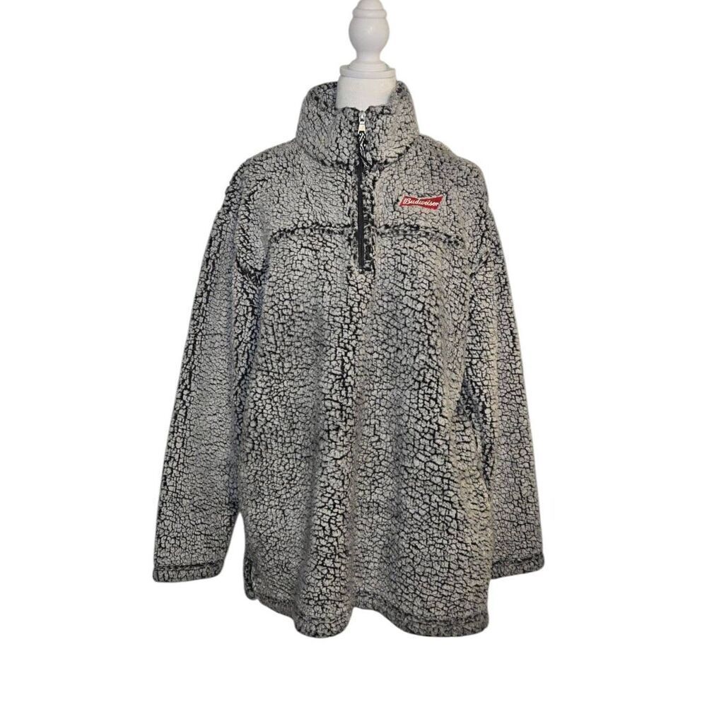 Boxercraft Budweiser Mens Size XL Grey 1/4 Zip Fleece Sweater